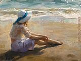 Vicente Romero Redondo girl on the beach painting